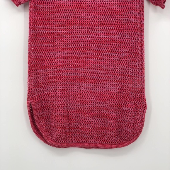 See by Chloe Blouse Rib Knit Openwork Scoop Neck Short Sleeve Curve Hem Pink 8 - Picture 3 of 9